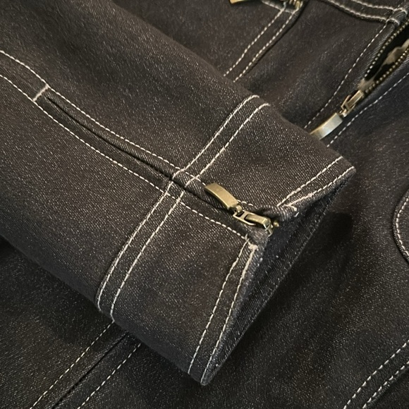 Bandolino Stretch‎ Denim Jean Jacket Blazer Women's 6 Black Zipper Front & Cuffs - Picture 3 of 7